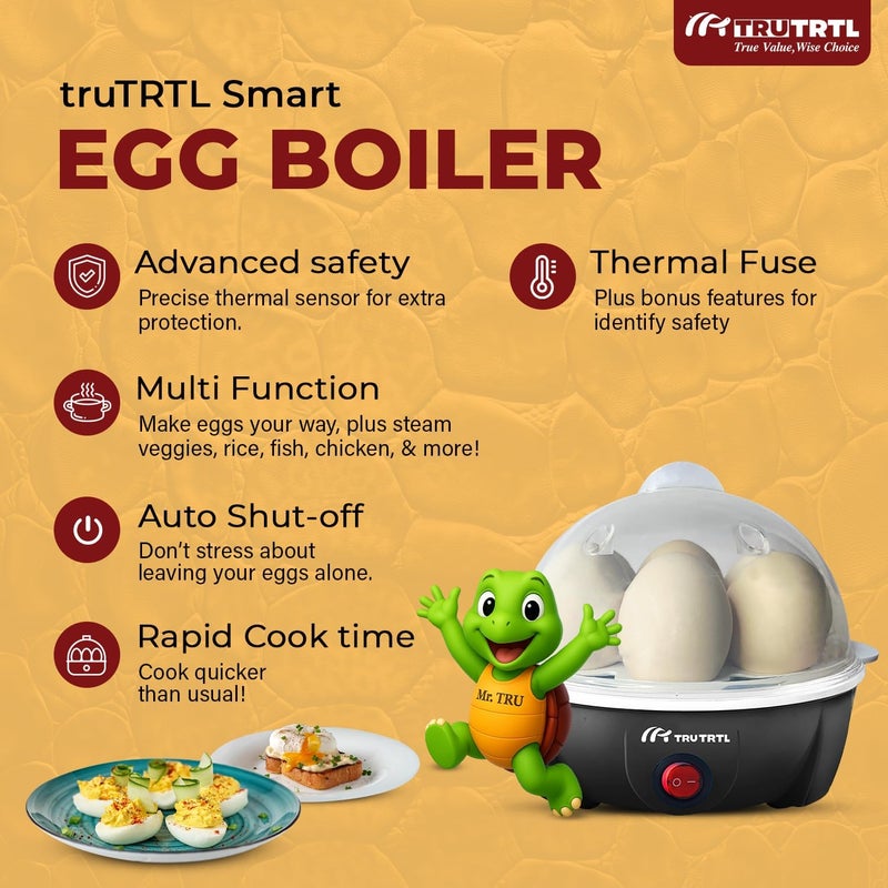 truTRTL Electric Egg Cooker | Boils upto 7 eggs | Poacher | Omelet maker | Vegetable steamer, dumpling & More | Royal Black - Image 4